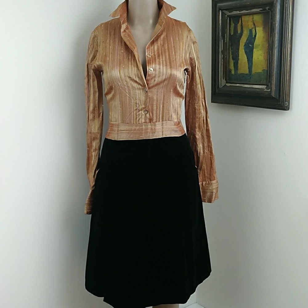 Italian raw silk and velvet dress.